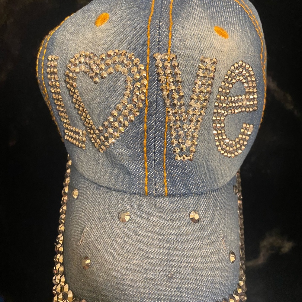 Studded denim love baseball cap